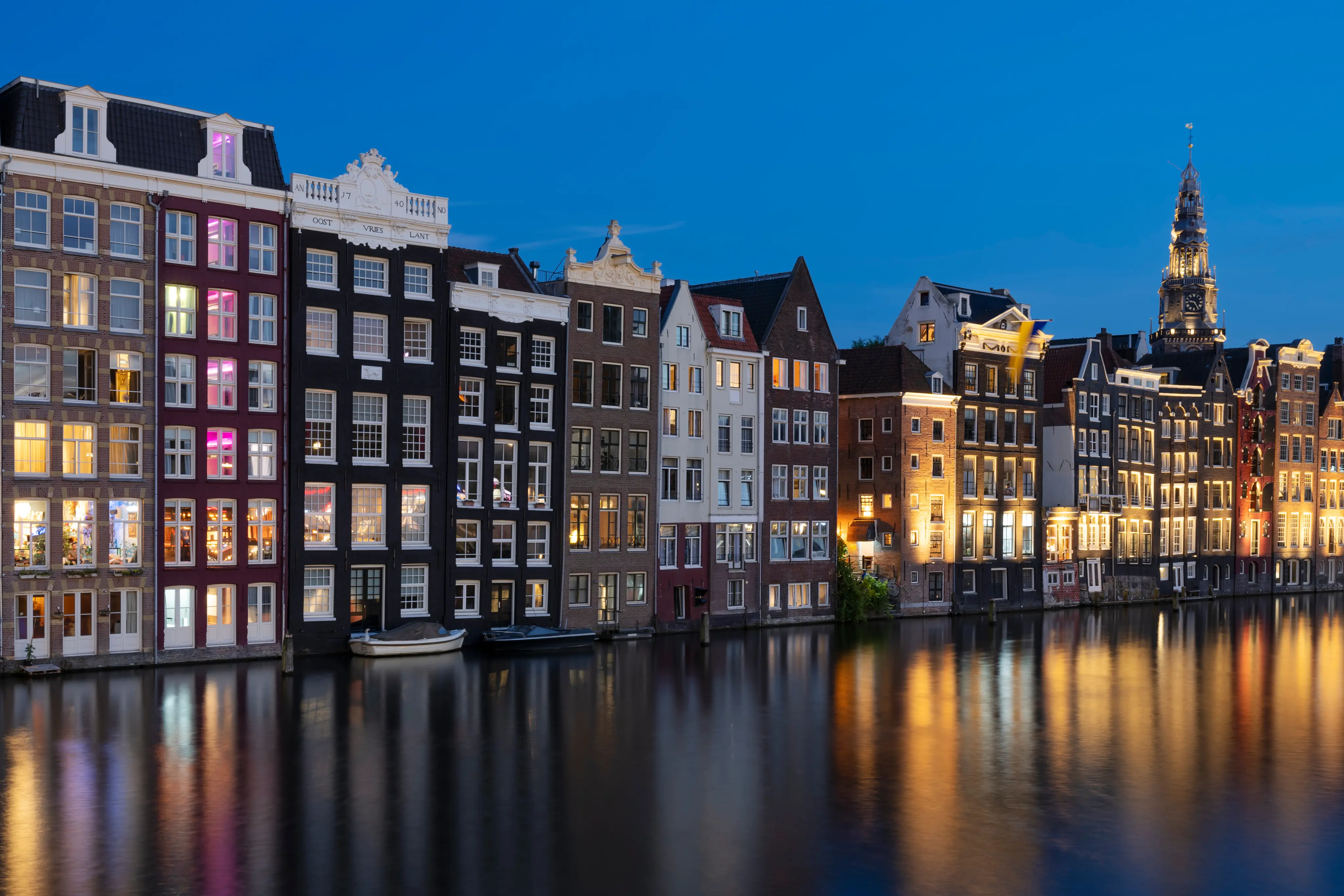 Canal with historic houses in the Netherlands